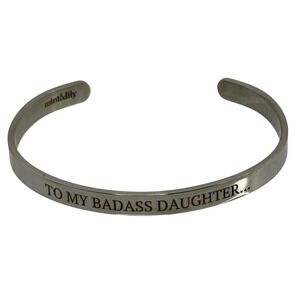 Mint & Lily To My Badass Daughter Cuff Bracelet Silver Tone Inspirational Boxed